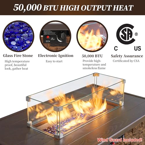Propane Fire Pit Table with Glass Wind Guard and Lid R795779