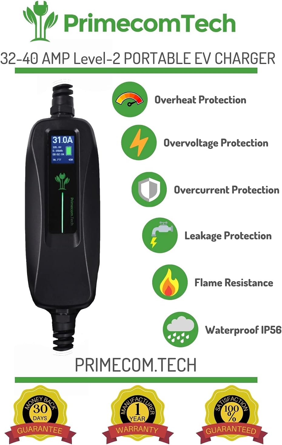 Level 2 Portable EV Charger with 30 Feet Cable U4374