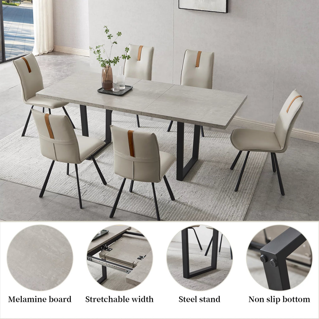Extendable Solid Wood Dining Table Set with 6 Upholstered Chairs Y65769
