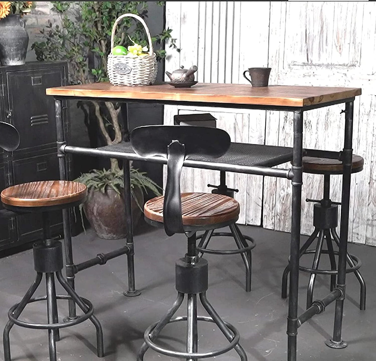 47" High Top Rectangular Metal Pub Table Rustic Brown U54137