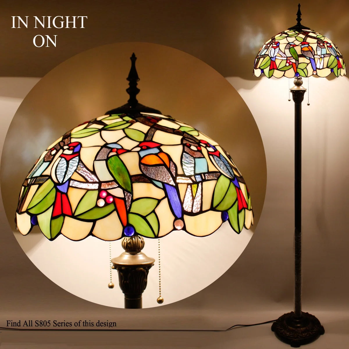 Bronze Floor Lamp with Stained Glass Shade J157905