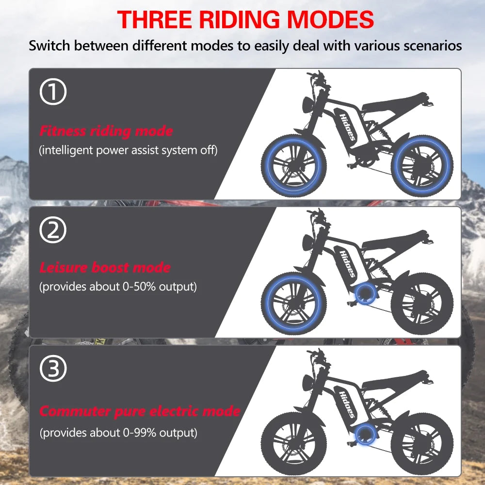 20 Fat Tire 1200W Electric Bike with Removable Battery Red O829