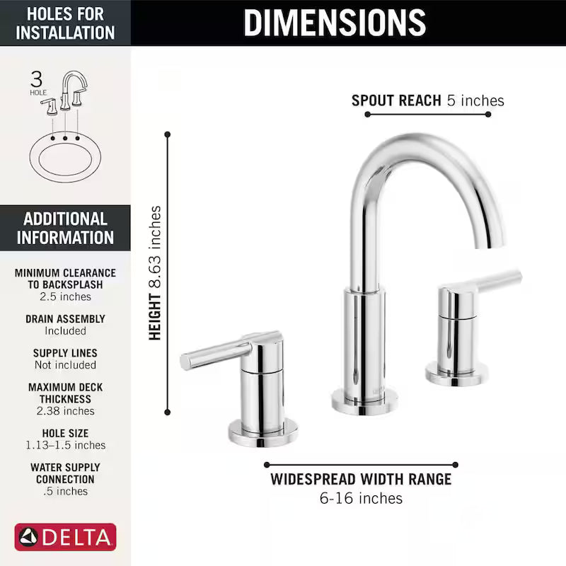 2-Handle Widespread Bathroom Faucet in Chrome K781