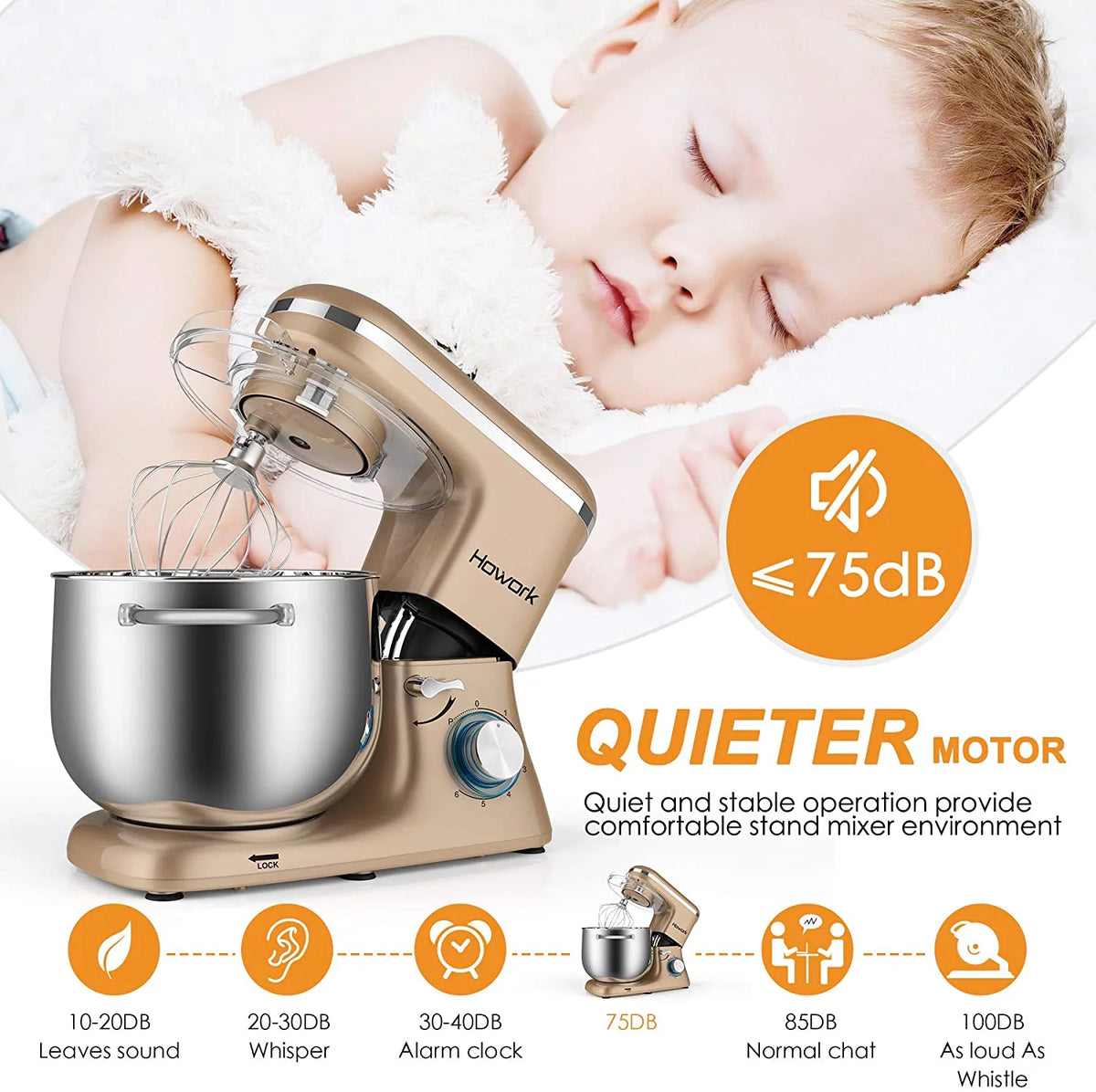 8.45 QT 660W Stand Mixer with Dough Hook, Whisk, Beater P587