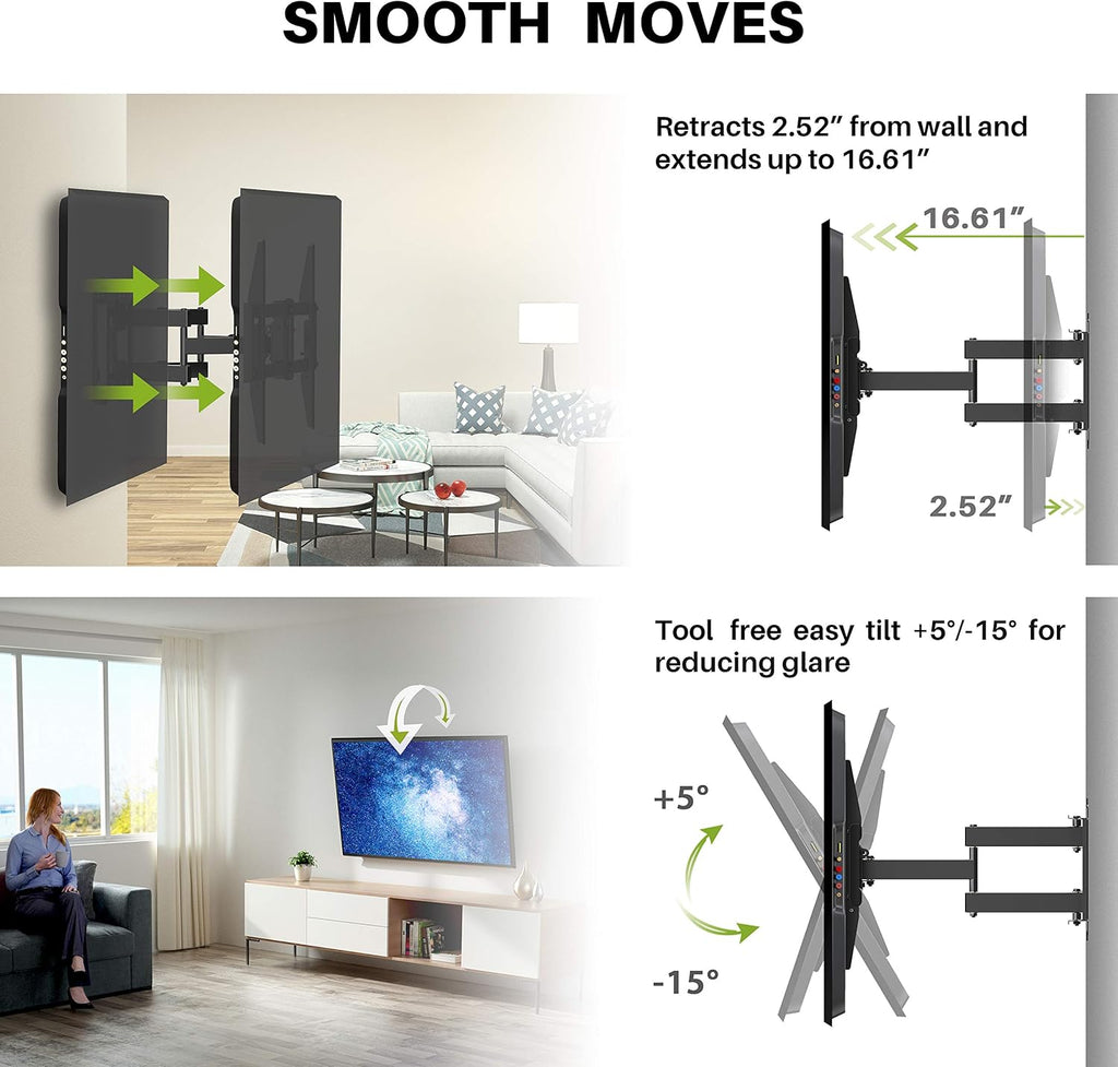 Full Motion TV Wall Mount for 37-75 inch TV, Up to 132lbs, Dual Articulating Arms, Max VESA 600x400mm, Pack of 2 Z86905