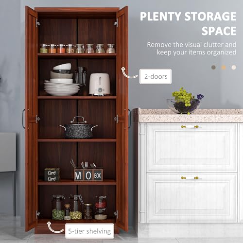 63" 2-Door Freestanding Storage Cabinet with 5-Tier Shelving and 2 Adjustable Shelves, Espresso I700513
