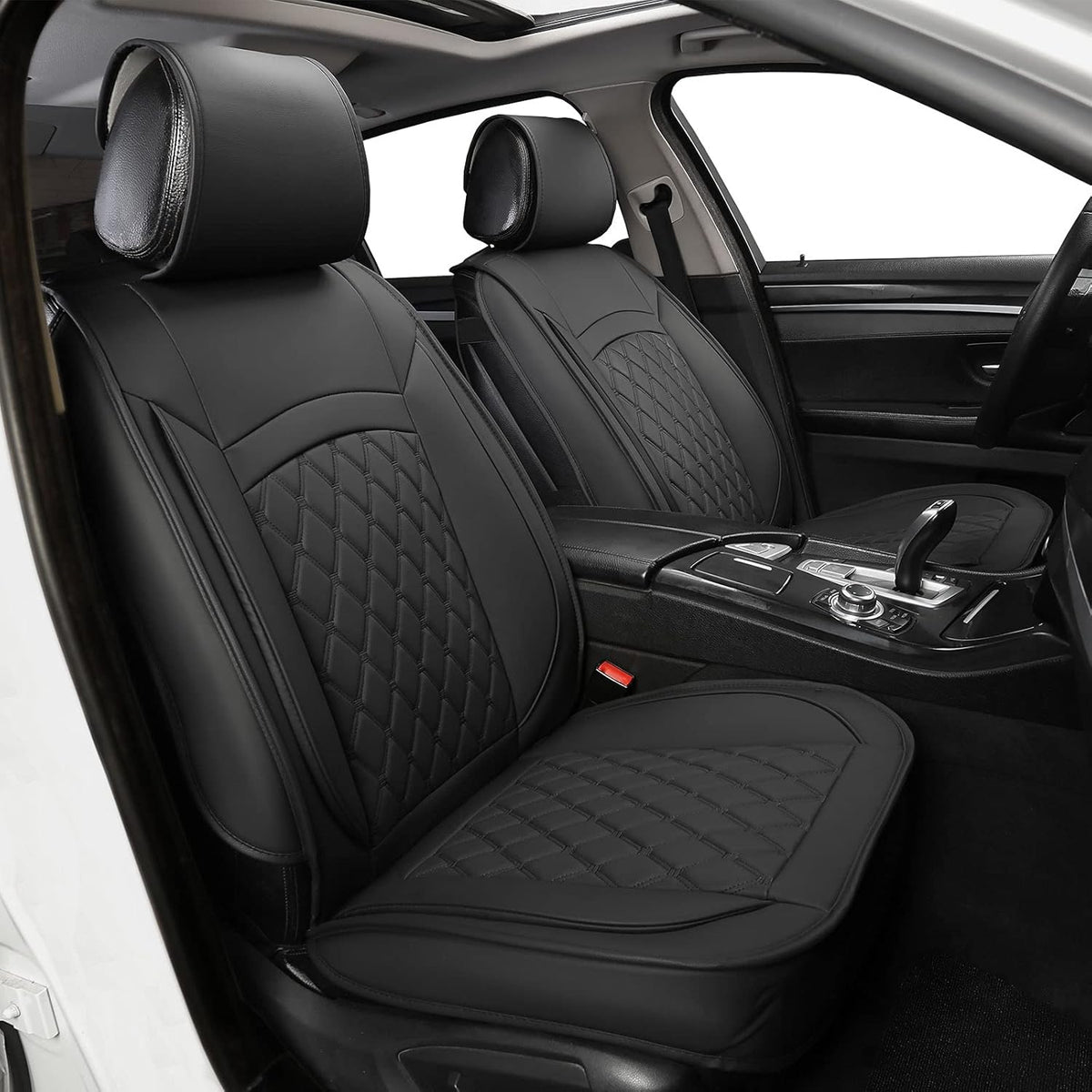 5 Car Seat Covers Black and Blue Leather Full Seat with 2 Car Backseat Storage Waterproof C880