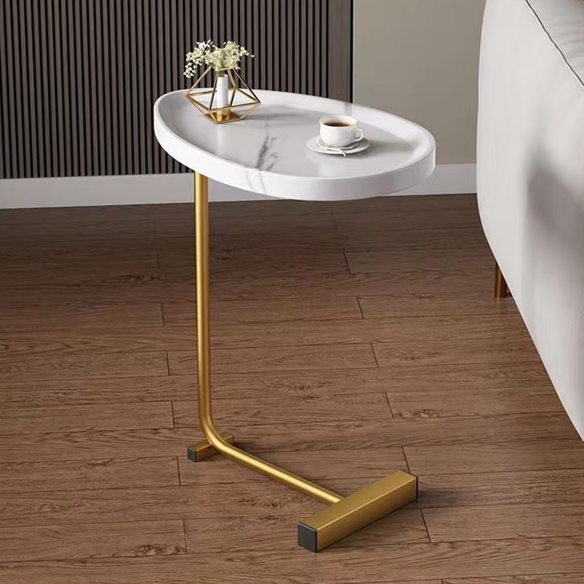 White C-Shaped Side Table Y8289