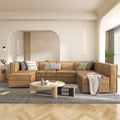 Caramel Brown U Shaped 7 Seaters Convertible Sectional Sofa Couch with Ottoman C14121