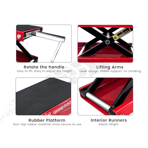 Motorcycle Powersports Stand Lift Scissor Jack Steel 1100 LBS Capacity Red C3144