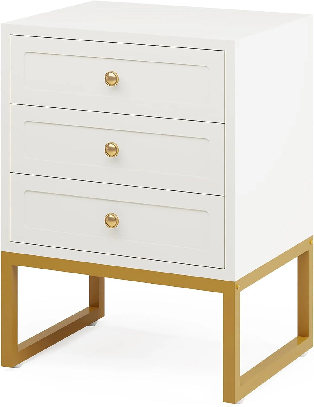 Modern 3 Drawer Wood Nightstand with Gold Metal Legs B1004