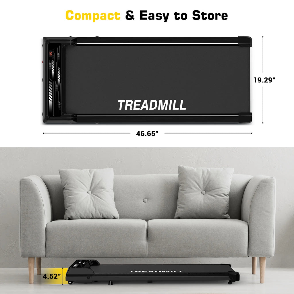 Black Under Desk Treadmill Walking Pad 265lbs 2.25HP with Remote X537