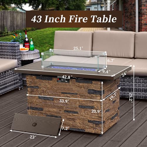 Propane Fire Pit Table with Glass Wind Guard and Lid R795779