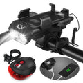 Front and Rear 4 in 1 USB Rechargeable Waterproof Headlight with Phone Holder Horn V421756