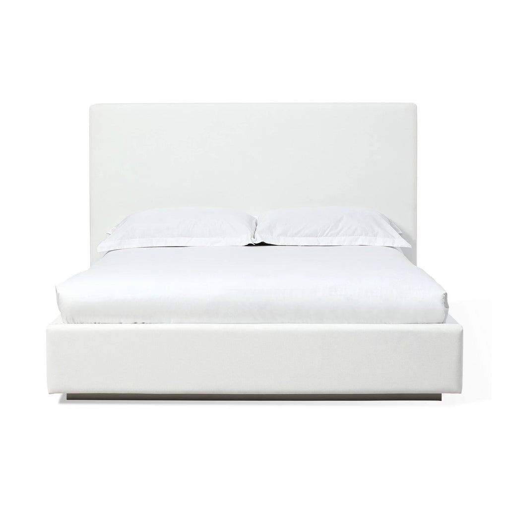 Queen Size Platform Bed with Panel Headboard Cream Canvas Upholstery F215677