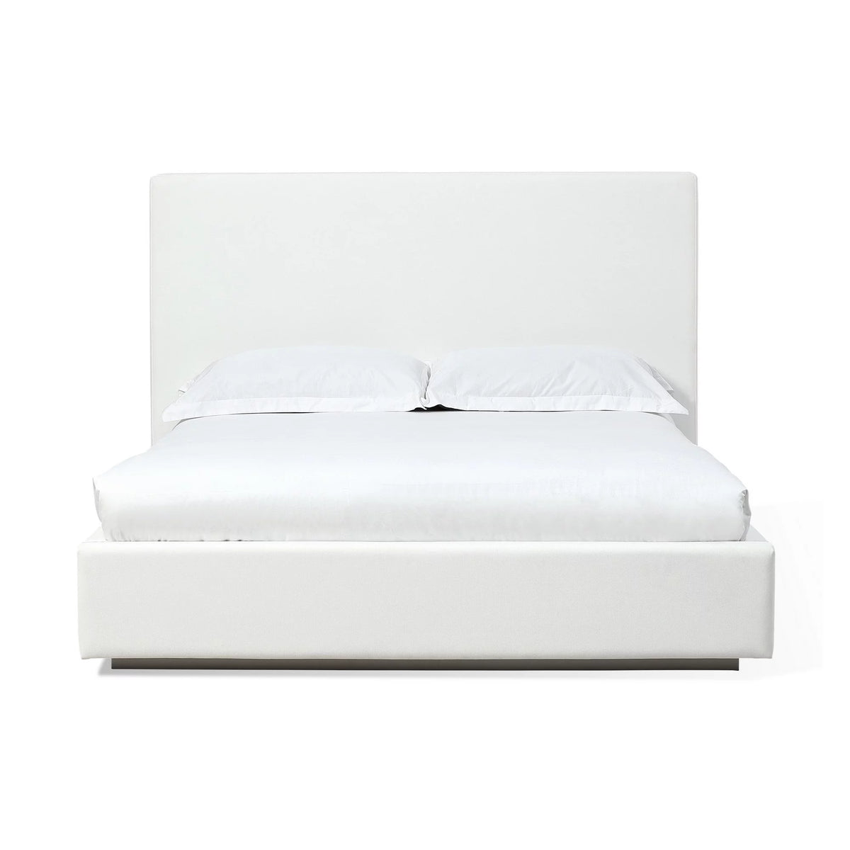 Queen Size Platform Bed with Panel Headboard Cream Canvas Upholstery F215677