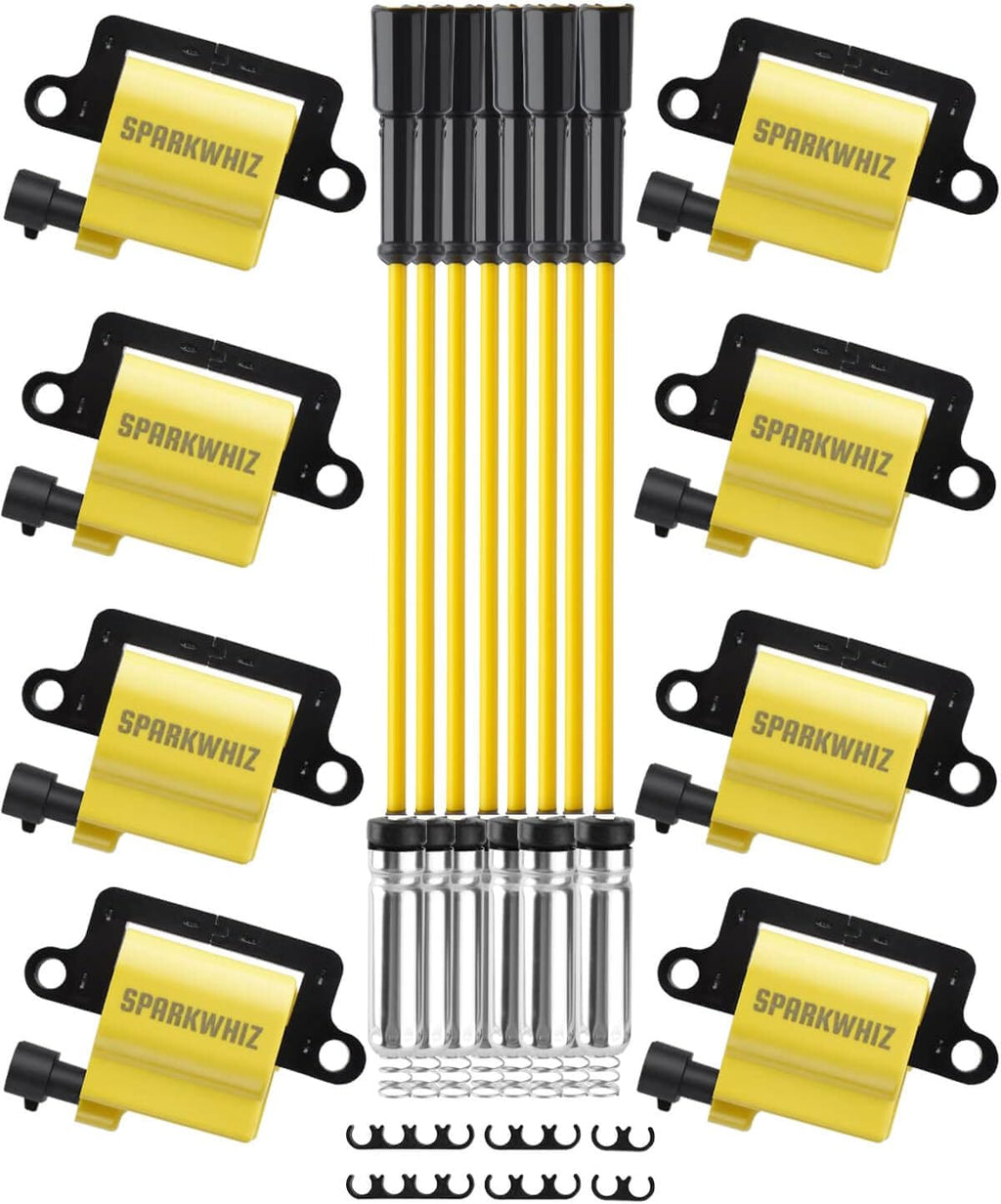 Square Ignition Coil Pack of 8 with 8mm Spark Plug Wires D688918