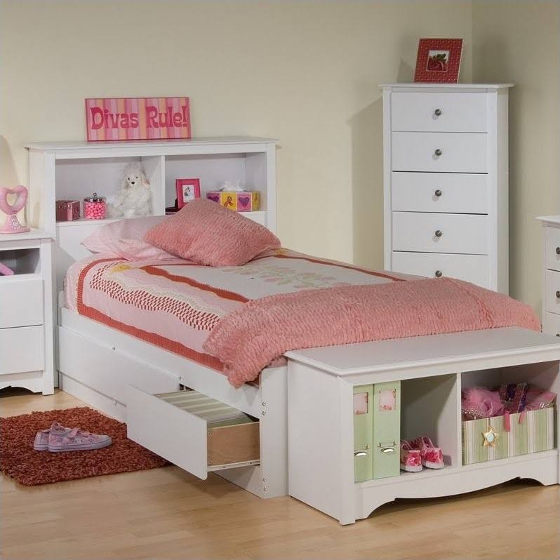 White Twin Platform Storage Bed R7460