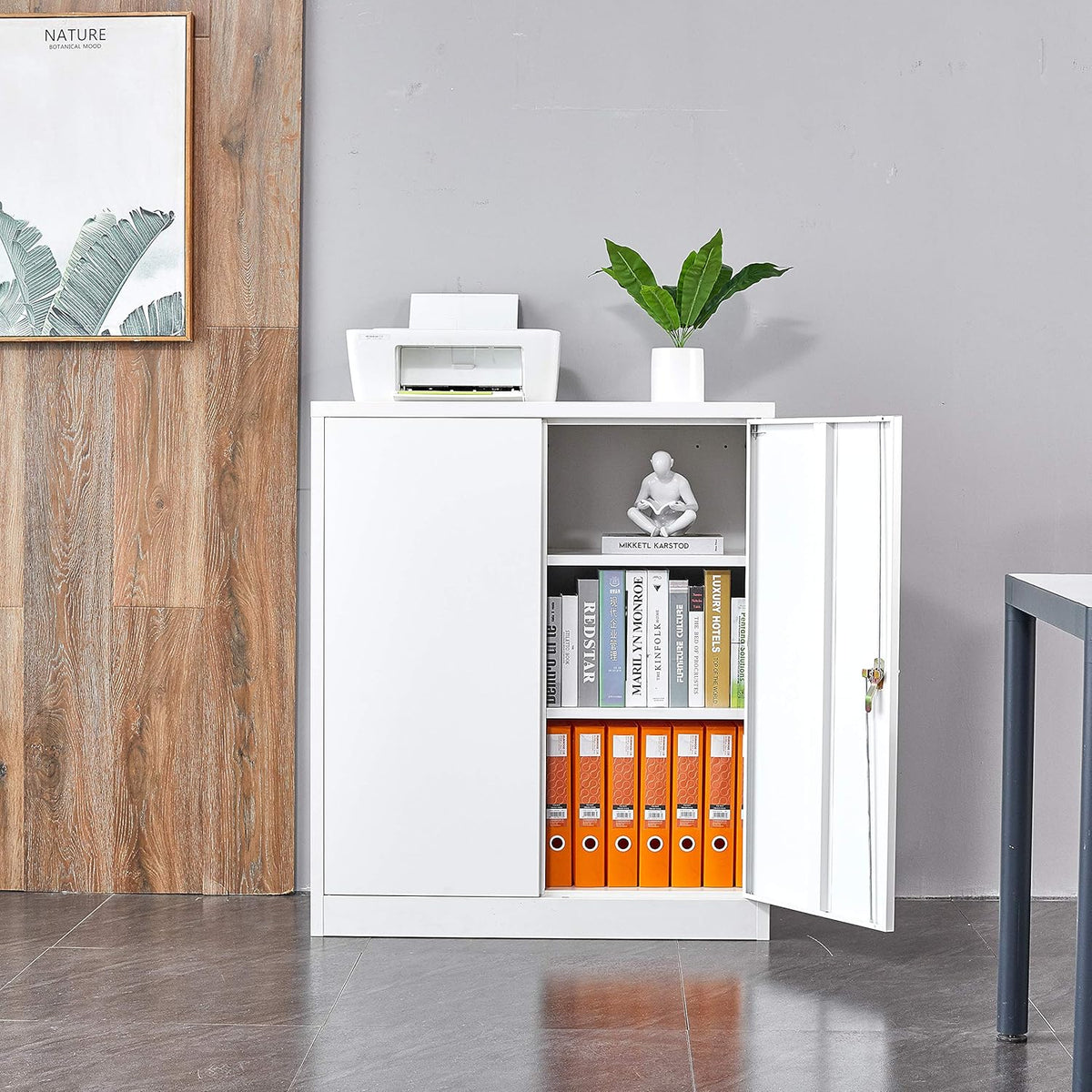 Metal Storage Cabinet with Lock and Wheels, Black V475364