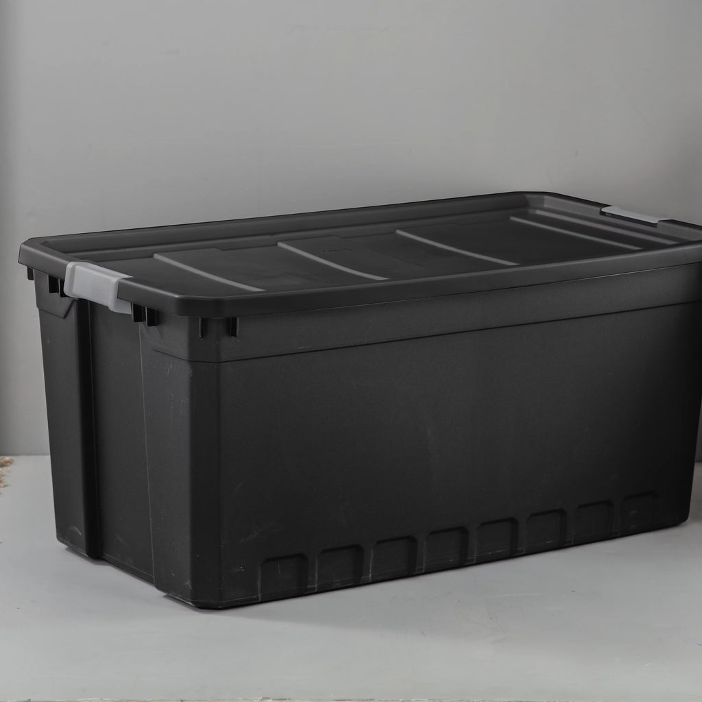 50 Gallon Black Plastic Stacker Tote Set of 3 Y428