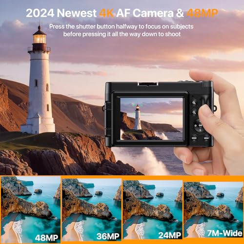 4K Digital Camera with 3'' 180° Flip Screen 16X Anti-Shake Compact Cameras with SD Card, Flash, 2 Batteries & Battery Charger S29287
