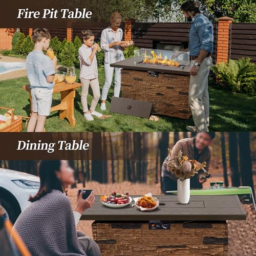 Propane Fire Pit Table with Glass Wind Guard and Lid R795779