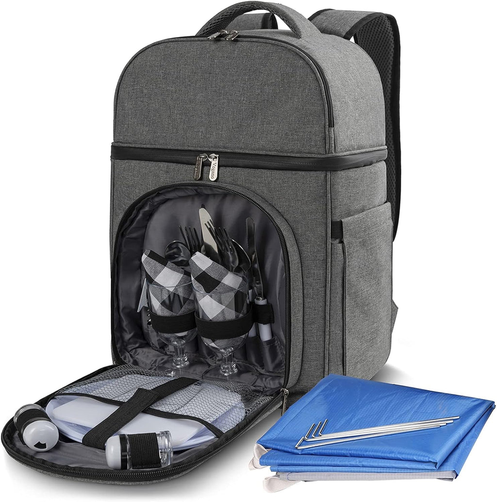 Insulated Picnic Backpack Bag with Cooler Compartment, Blanket, Plates and Cutlery Set O97541