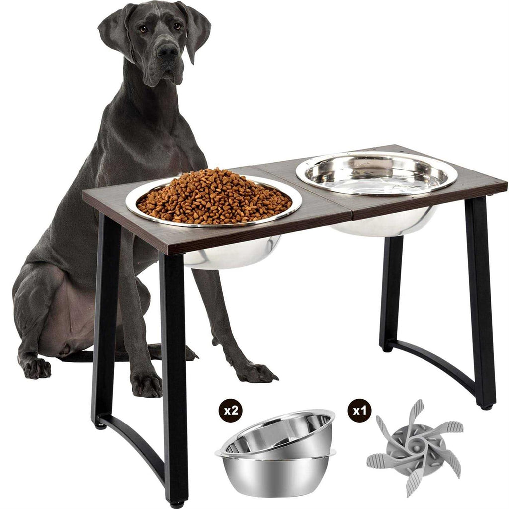 Elevated Dog Bowls with 2 X-Large Stainless Steel Bowls and Slow Feeder J78610