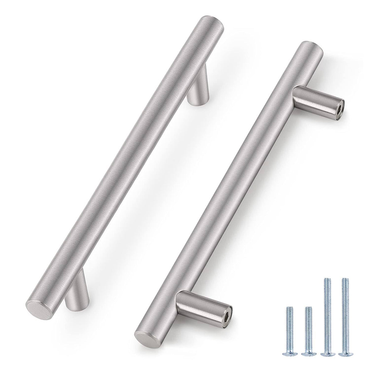 30 Pack 6-3/10" Hole Center Stainless Steel Euro T Bar Cabinet Pulls Satin Nickel Z8211