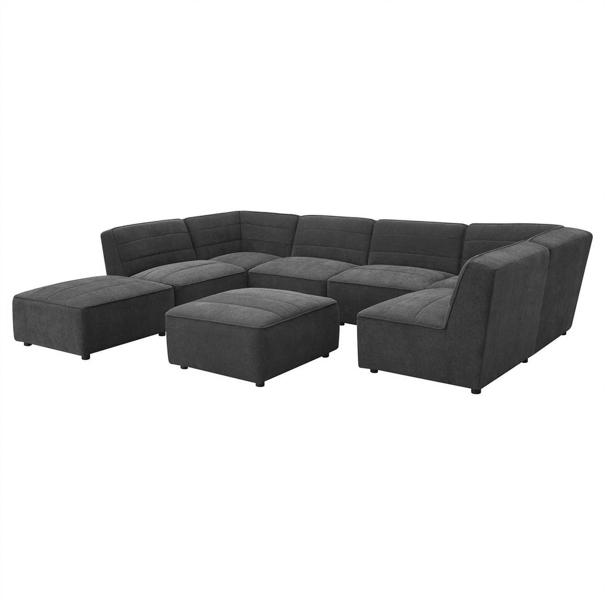 Dark Charcoal Upholstered Square Fabric Ottoman C2144