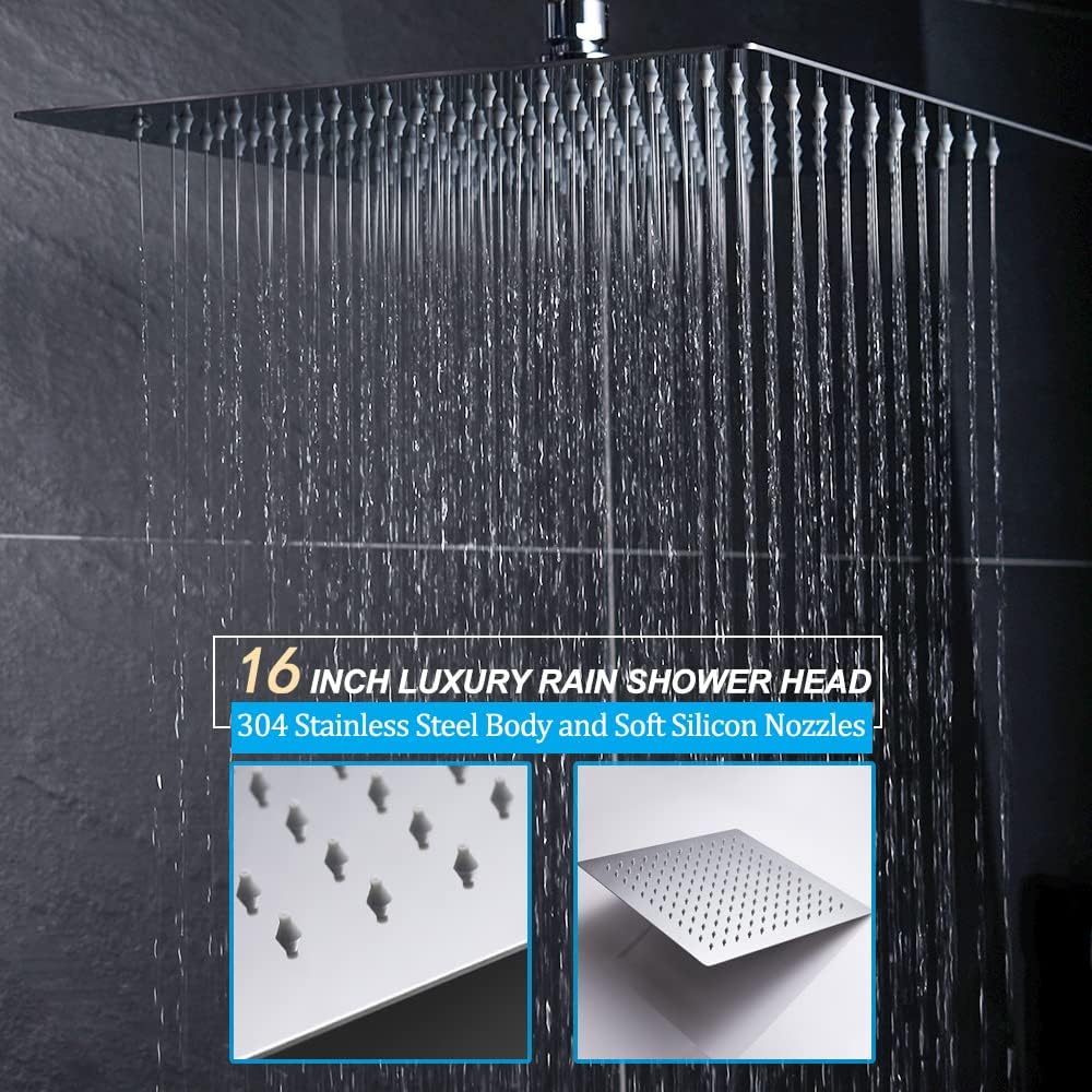 16'' Ceiling Mounted Rain Shower System 3 Function Shower Combo Set Chrome Z543