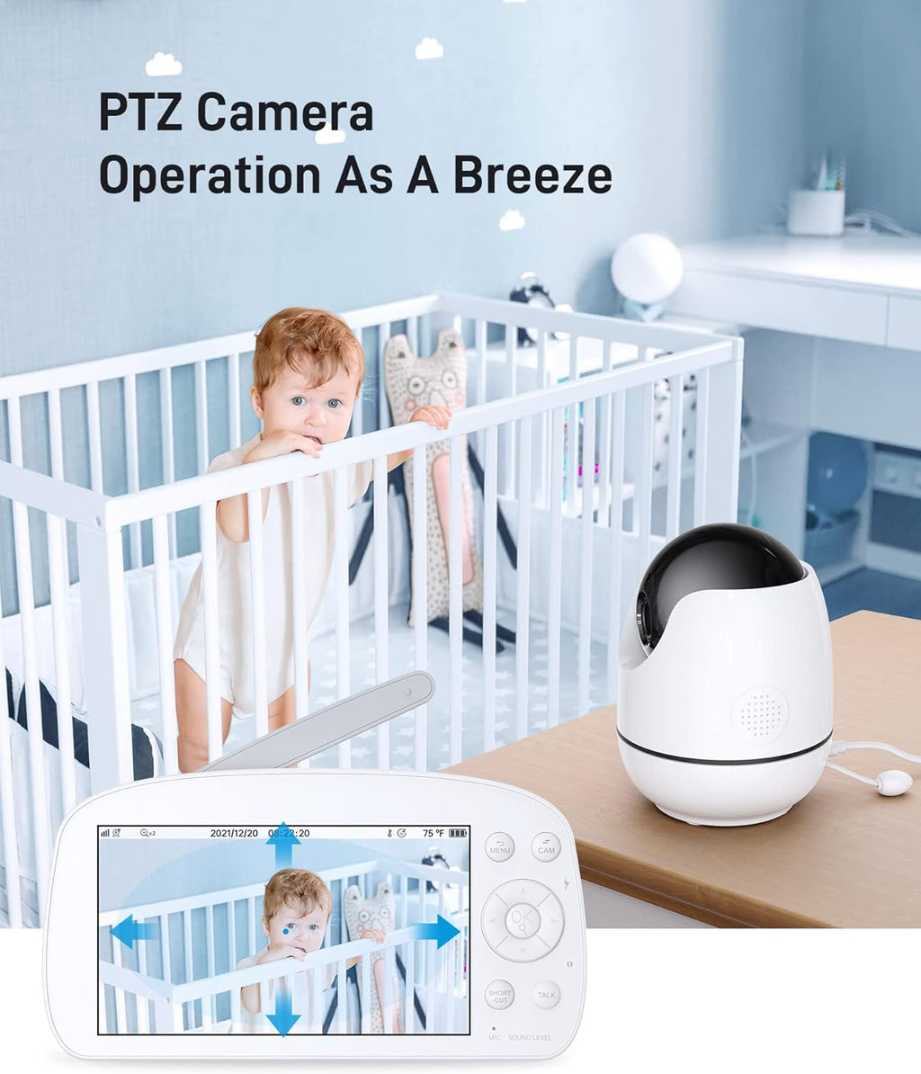 Video Baby Monitor with Camera and Audio 720P HD Resolution, 5.5 Display, Remote Pan/Tilt/Zoom, Two Way Audio, Night Vision, Lullabies, Room Temperature V730819