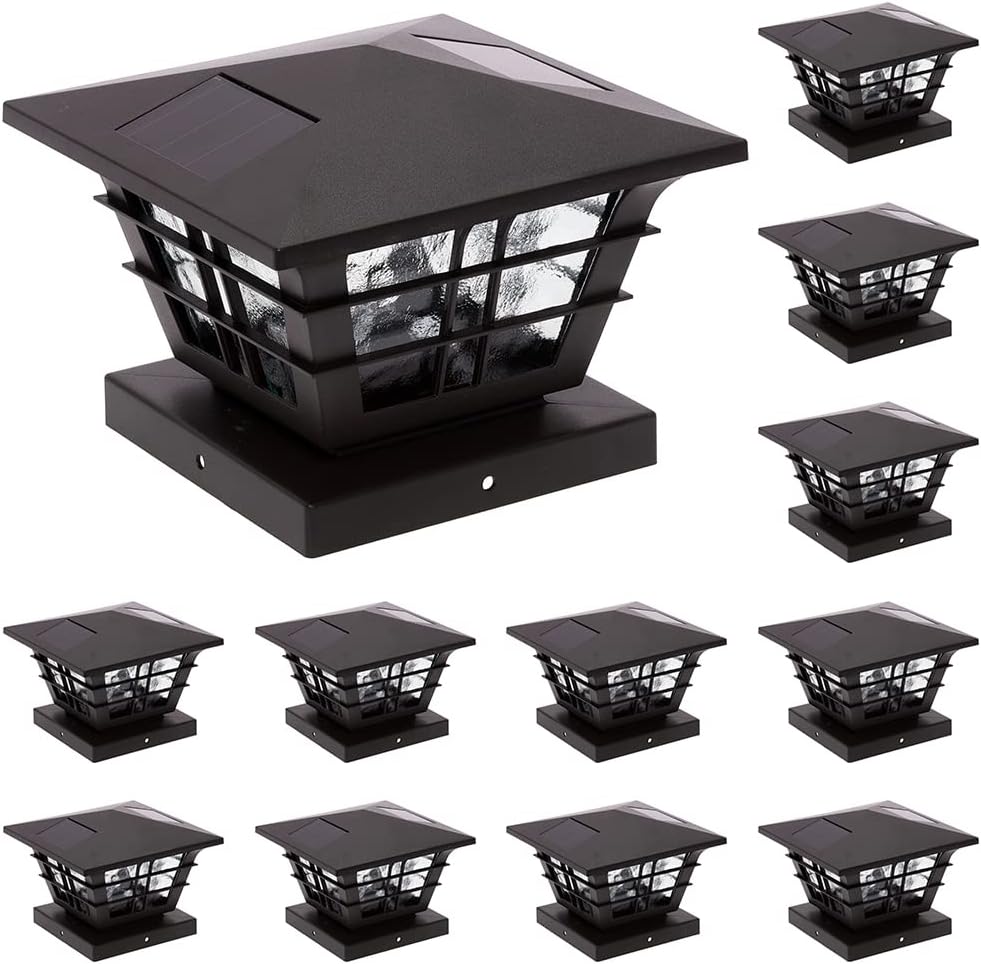 12 Pack Solar Powered Post Cap Light with 4x4 Base Adapter Q6270