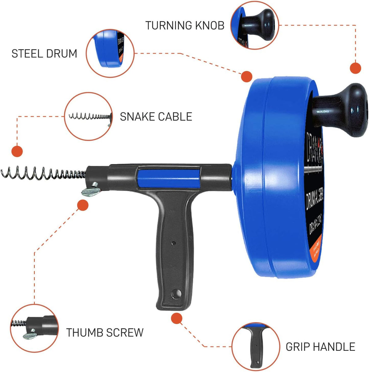 35-FT Steel Drum Auger Plumbing Snake with Work Gloves and Storage Bag P624078