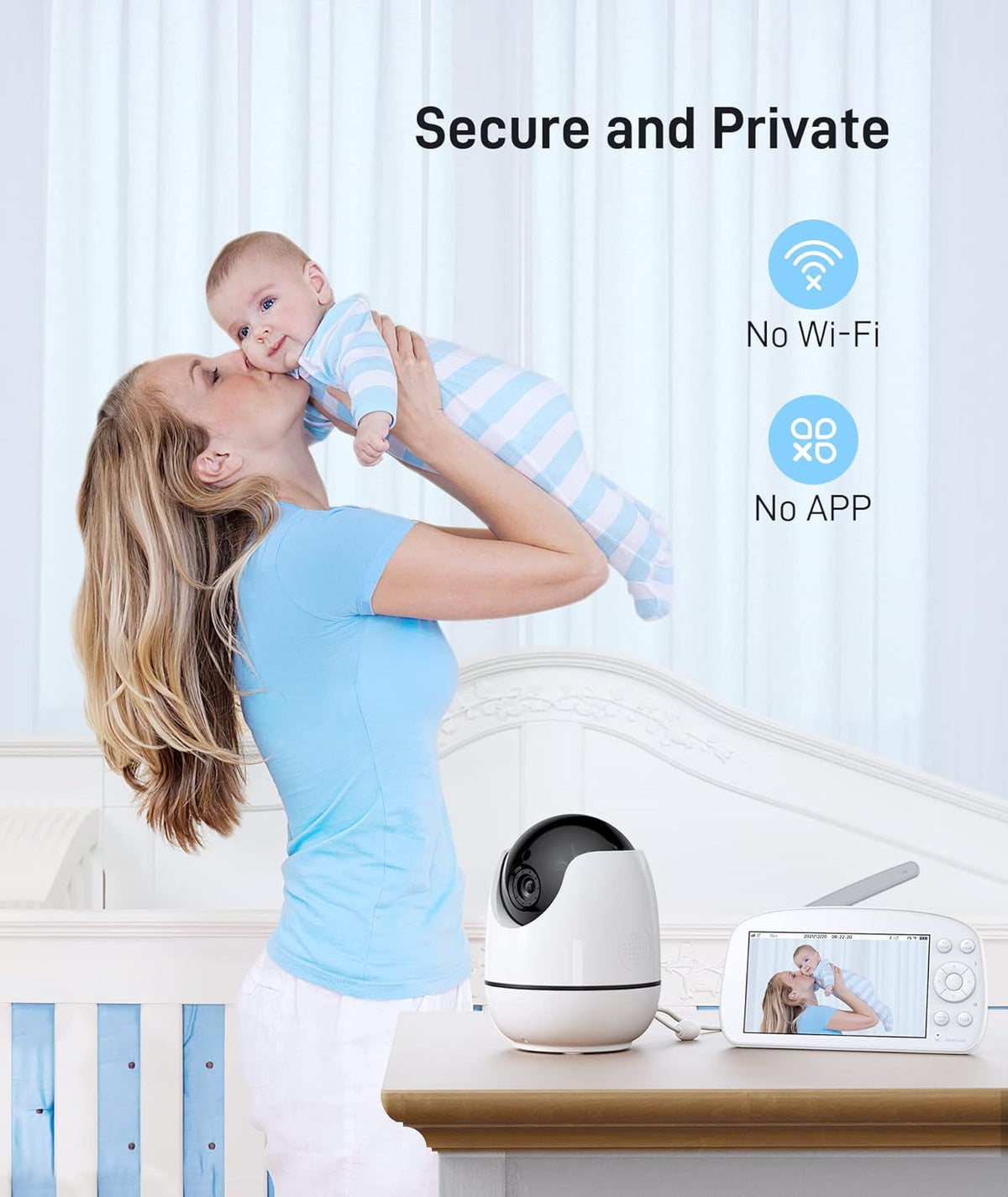 Video Baby Monitor with Camera and Audio 720P HD Resolution, 5.5 Display, Remote Pan/Tilt/Zoom, Two Way Audio, Night Vision, Lullabies, Room Temperature V730819
