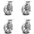 8 inch x 2 inch V Groove Semi Steel Swivel Casters with Brakes Set of 4 G3490