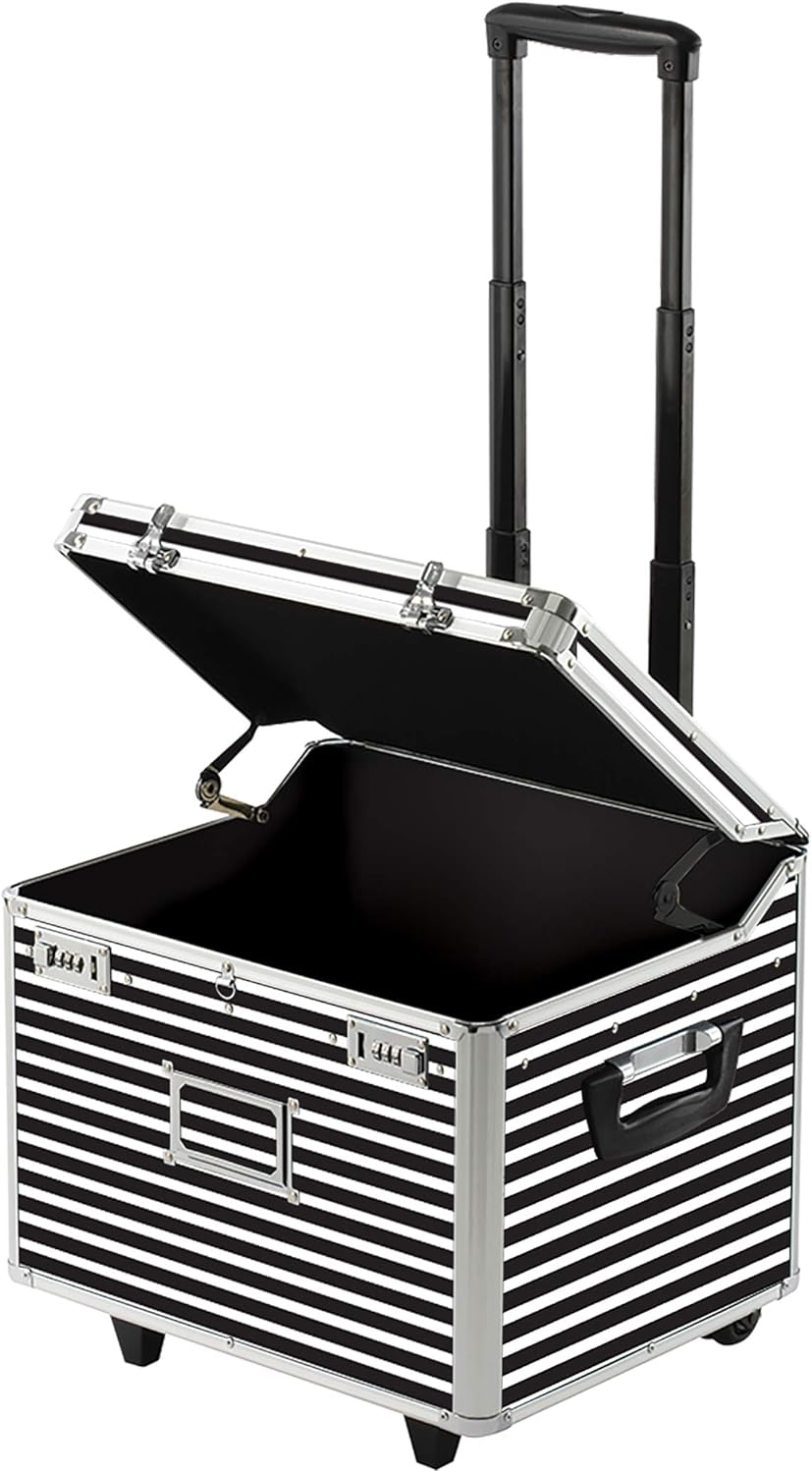 Portable File Box with Handle - 15 x 14 x 17 Inch Lock Box with Wheels - Double Combination Locking Cabinet - Tactical Black D6500