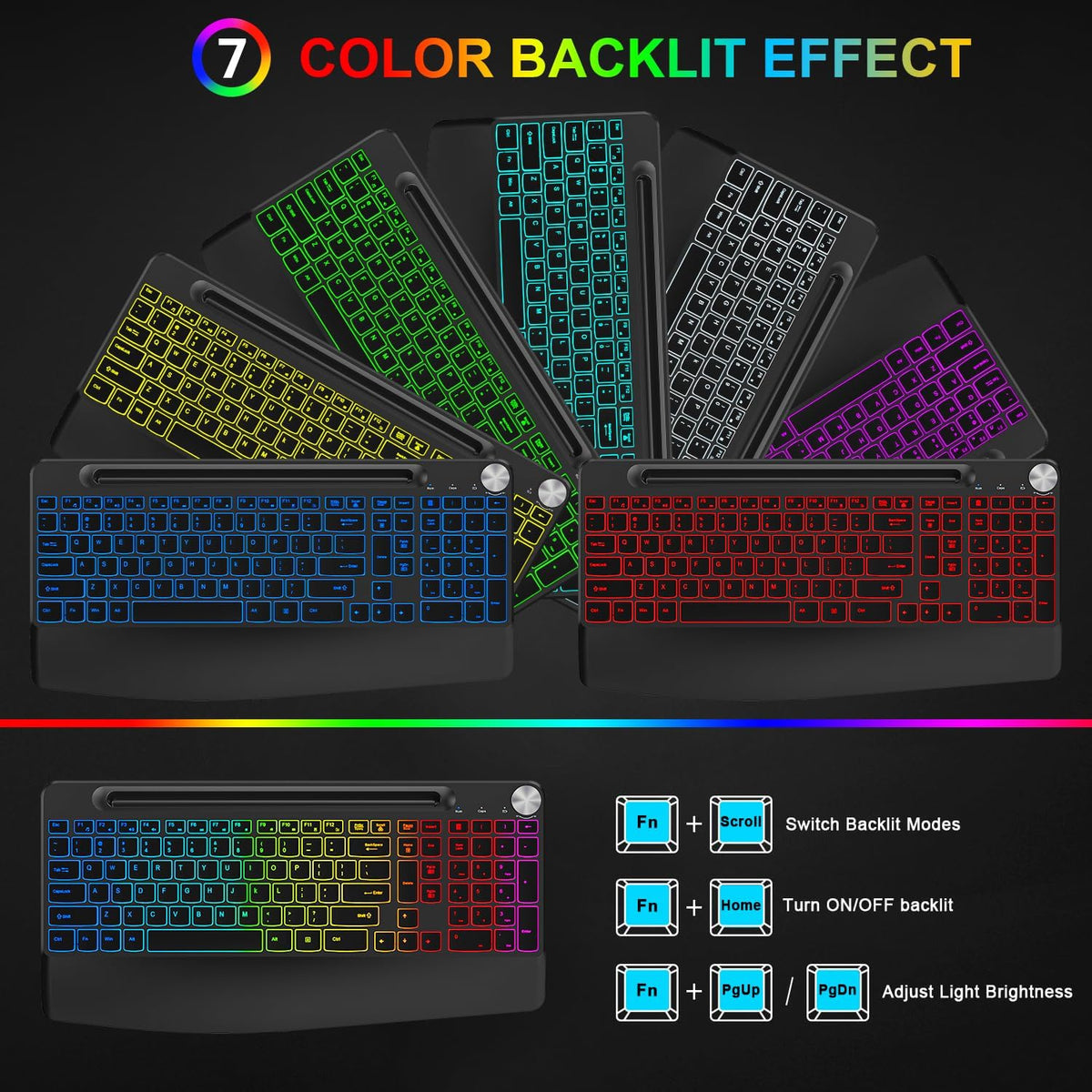Wireless Keyboard and Mouse Combo, 2.4G Rechargeable Ergonomic Gaming Keyboard with Wrist Rest A1112