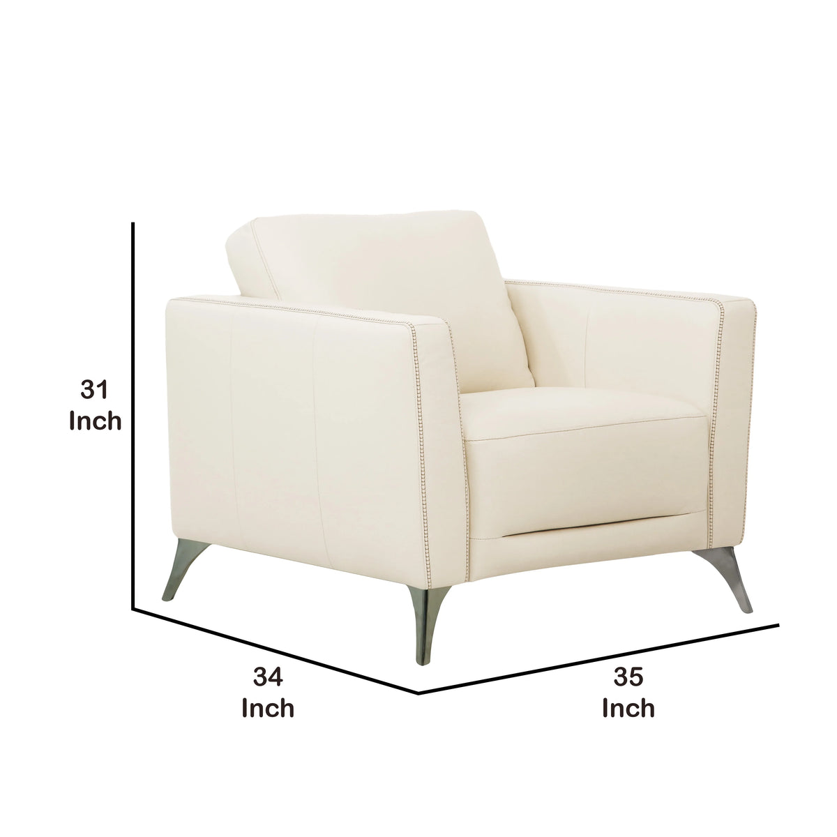 Offwhite Leatherette Chair with Track Armrests and Angled Metal Legs Y2112