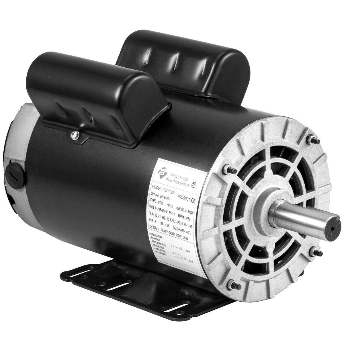 5HP Single Phase 3450 RPM 60Hz AC Motor 143T Frame Air Compressor Motor 230V Q9743