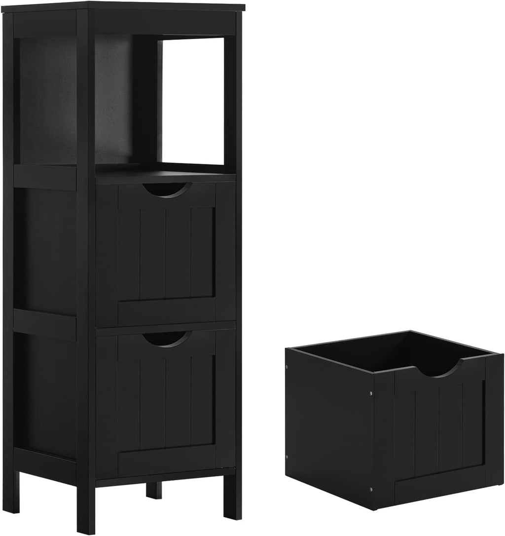 Narrow Bathroom Storage Cabinet with 3 Removable Drawers, 11.8 L x 11.8 W x 35 H, Black I191971