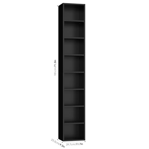 Black/Brown 8-Tier Media Tower Rack with Adjustable Shelves L8854