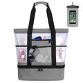 Gray Mesh Beach Tote with Zipper and Detachable Cooler Q198294