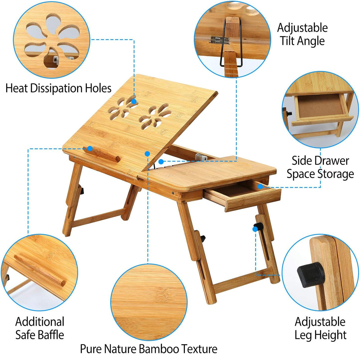 Bamboo Bed Tray with Side Storage Drawer Z436