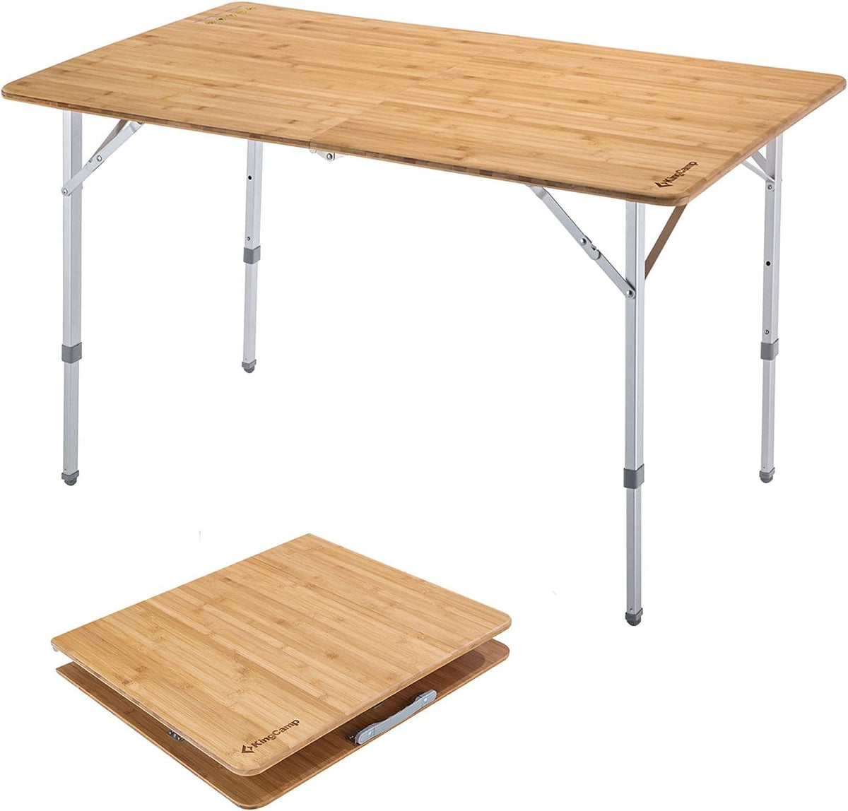 Bamboo Folding Camping Table with Adjustable Height Aluminum Legs X27145