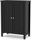 Black 3 Tier Wooden Bathroom Floor Cabinet with Double Door I420