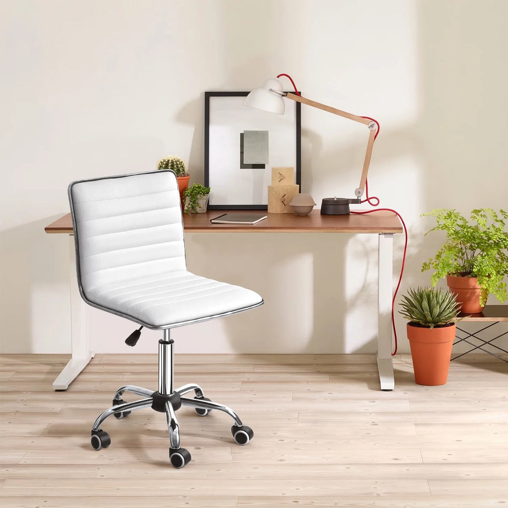 White Faux Leather Armless Office Chair I464853