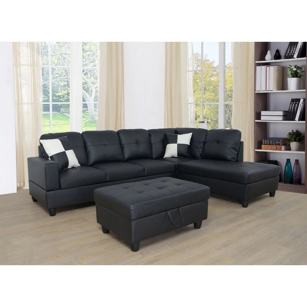 Black Right Hand Facing Sectional with Ottoman V79216