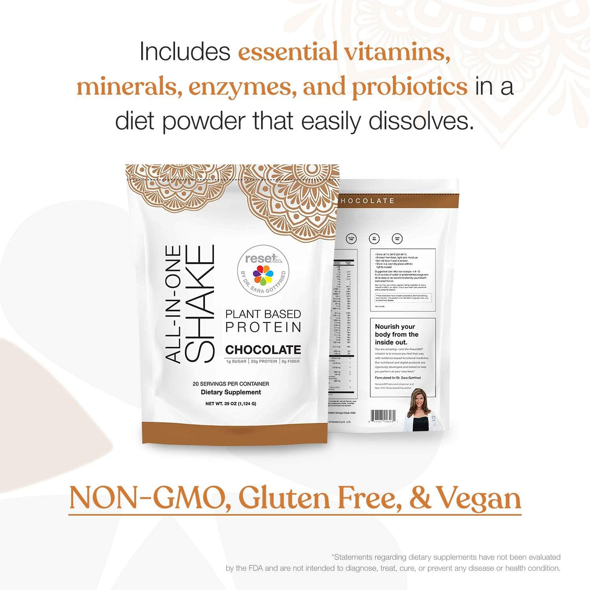 Chocolate Plant Based Protein Meal Replacement Shake, 20 Servings, 33.3oz, Pack of 2 Z2481