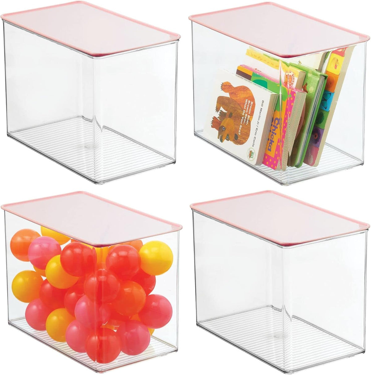 Clear/Light Purple Stackable Plastic Storage Bin Box with Attached Lid, 4 Pack I8106
